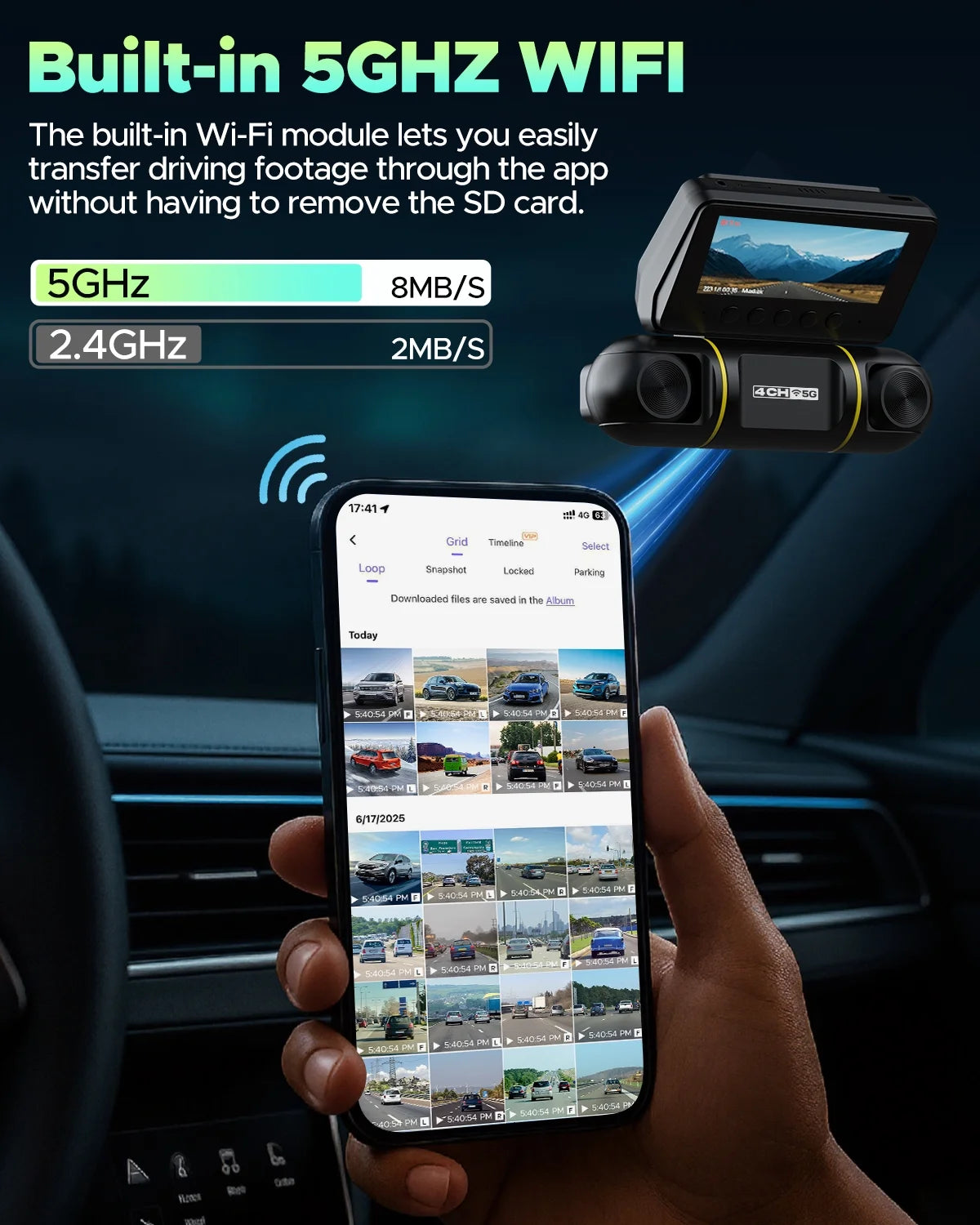 4 Channel Dash Cam Front and Rear inside with 24H Parking Monitor, 360 Degree View 5G Wifi Dash Camera, IR Night Vision Dashcam, G-Sensor, Free 128GB Card & Hardwire Kit